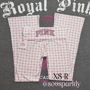 PINK x LoveShackFancy Icon Gingham Pink & White Plaid Foldover Flare Leggings XS